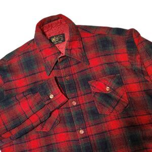 Vintage Kmart 80s Men's Large Red Wool Flannel Plaid Shirt Lumberjack Grunge